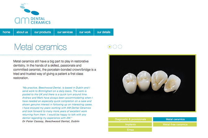 Website Design and Programming by Fundamental Design in Bournemouth, Birmingham and London for AM Dental