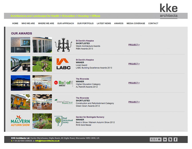 Website Design and Programming by Fundamental Design in Bournemouth, Birmingham and London for KKE Architects