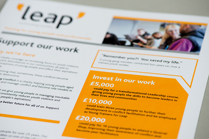 Branding, Graphic Design and Print by Fundamental Design in Bournemouth, Birmingham and London for Leap